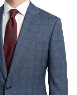 Italiano Blue Plaid Wool Slim Fit Notch Lapel 2 Button Suit