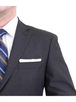 Italiano Guabello Fabric Slim Fit Gray Check Super 150's Wool Suit Made In Italy