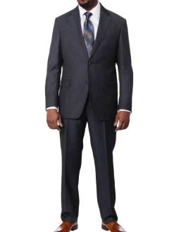 Italiano Men's Blue Sharkskin Ermenegildo Zegna Cloth Wool Slim Fit Suit