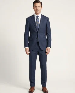 Italiano Men's Blue Sharkskin Ermenegildo Zegna Cloth Wool Slim Fit Suit