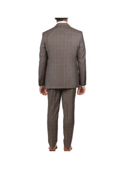 Italiano Mens Brown Check 100% Zegna Wool Slim Fit 2 Button Suit
