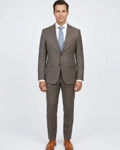 Italiano Mens Brown Check 100% Zegna Wool Slim Fit 2 Button Suit
