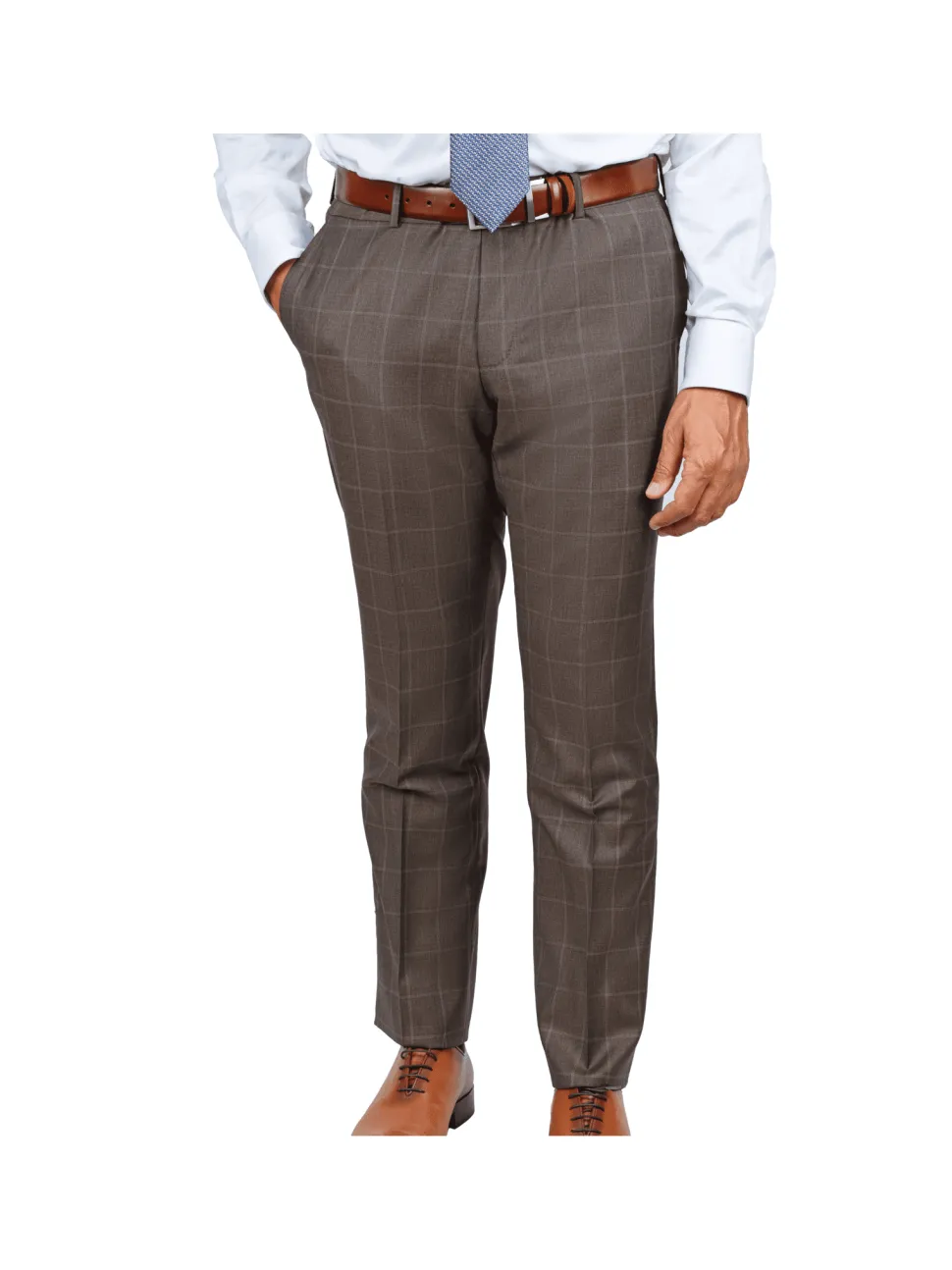 Italiano Mens Brown Check 100% Zegna Wool Slim Fit 2 Button Suit