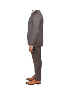 Italiano Mens Brown Check 100% Zegna Wool Slim Fit 2 Button Suit