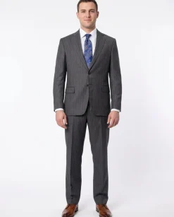 Italiano Men's Gray Pinstripe Wool Slim Fit Suit