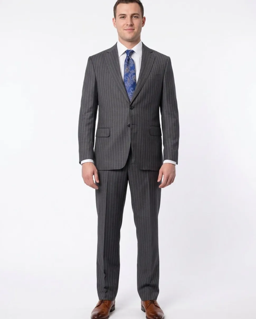 Italiano Men's Gray Pinstripe Wool Slim Fit Suit