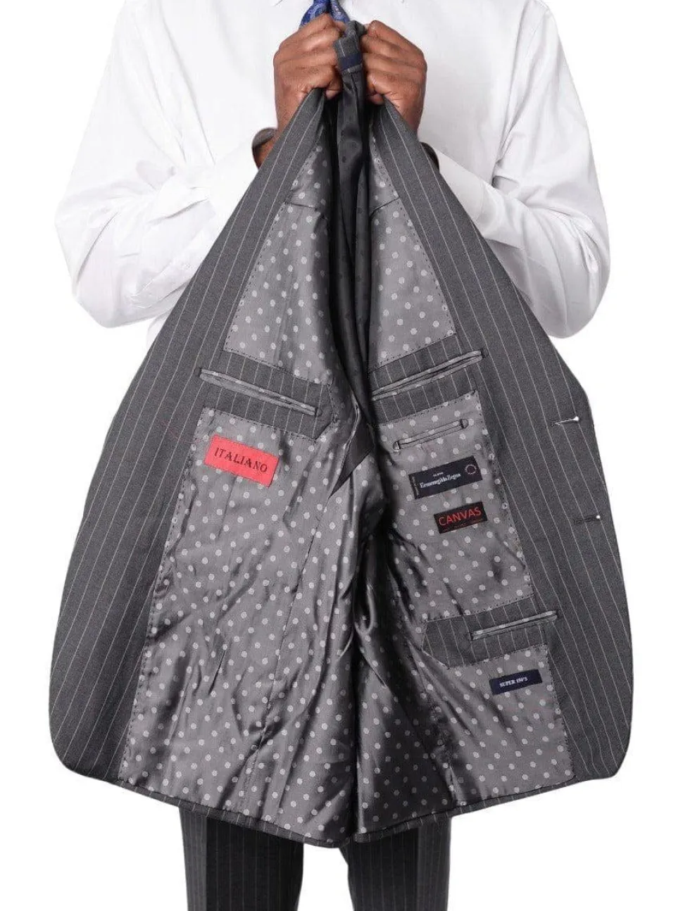 Italiano Men's Gray Pinstripe Wool Slim Fit Suit