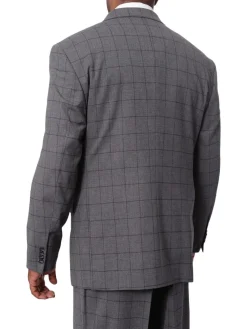 Italiano Mens Gray Windowpane 100% Zegna Wool Slim Fit 2 Piece Suit