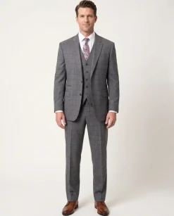 Italiano Mens Gray Windowpane 100% Zegna Wool Slim Fit 2 Piece Suit