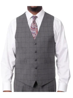 Italiano Mens Gray Windowpane 100% Zegna Wool Slim Fit 2 Piece Suit