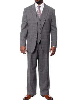 Italiano Mens Gray Windowpane 100% Zegna Wool Slim Fit 2 Piece Suit