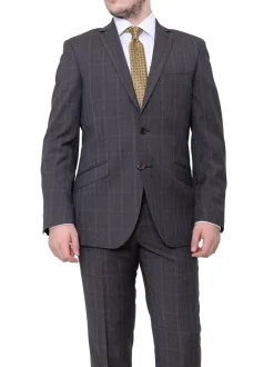 Italiano Slim Fit Brown Plaid Super 150's Cerruti Wool Suit Made In Italy