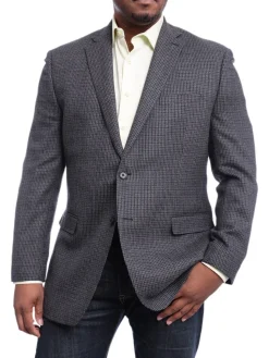 I Uomo Classic Fit Charcoal Gray & Blue Houndstooth Two Button Wool Blazer