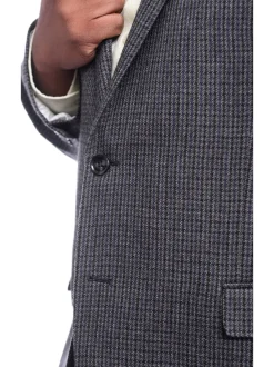 I Uomo Classic Fit Charcoal Gray & Blue Houndstooth Two Button Wool Blazer