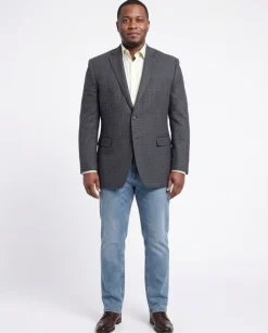I Uomo Classic Fit Charcoal Gray & Blue Houndstooth Two Button Wool Blazer