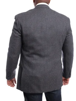 I Uomo Classic Fit Charcoal Gray & Blue Houndstooth Two Button Wool Blazer
