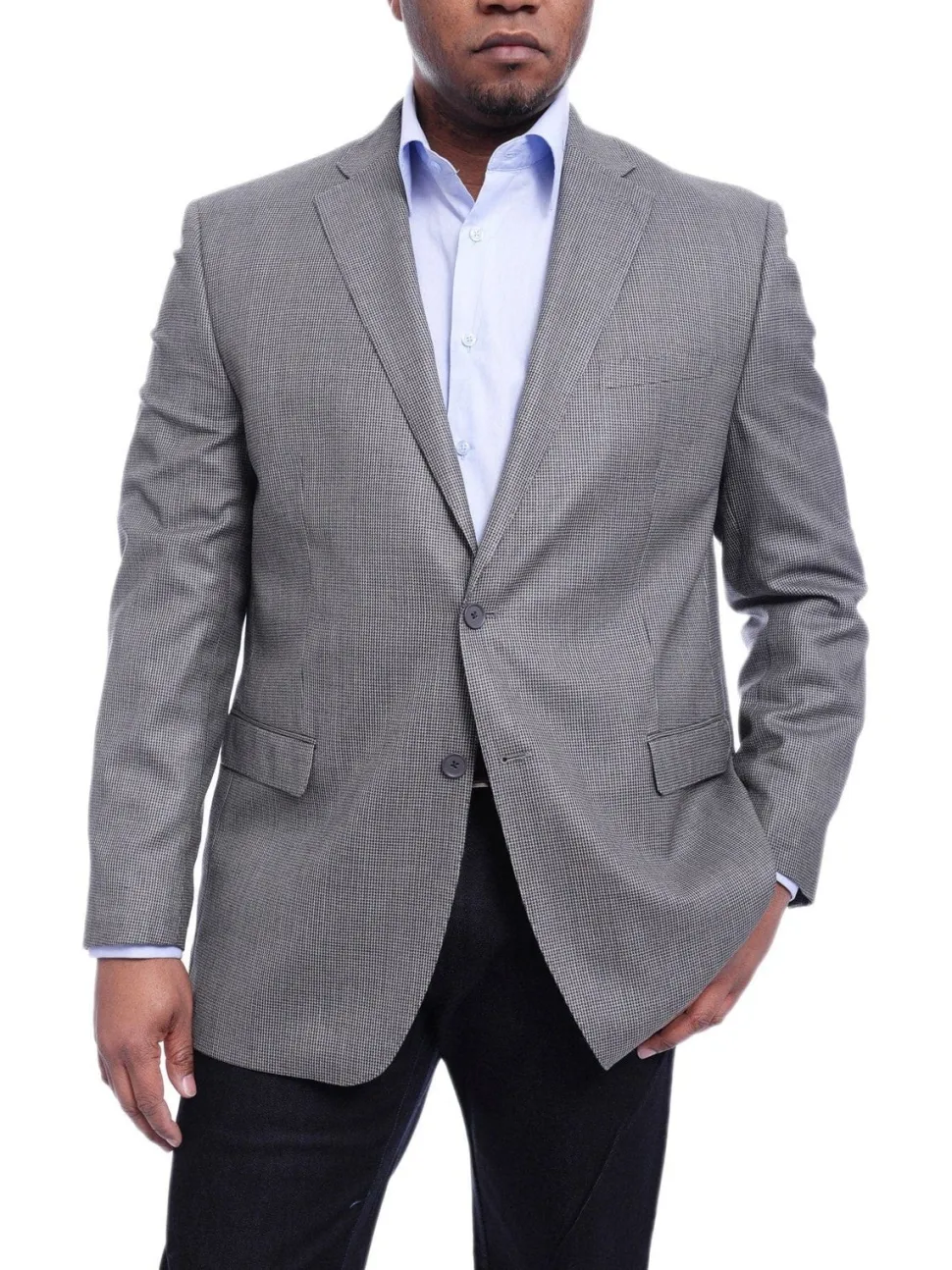 I Uomo Classic Fit Gray Houndstooth Two Button Silk Blend Blazer Sportcoat