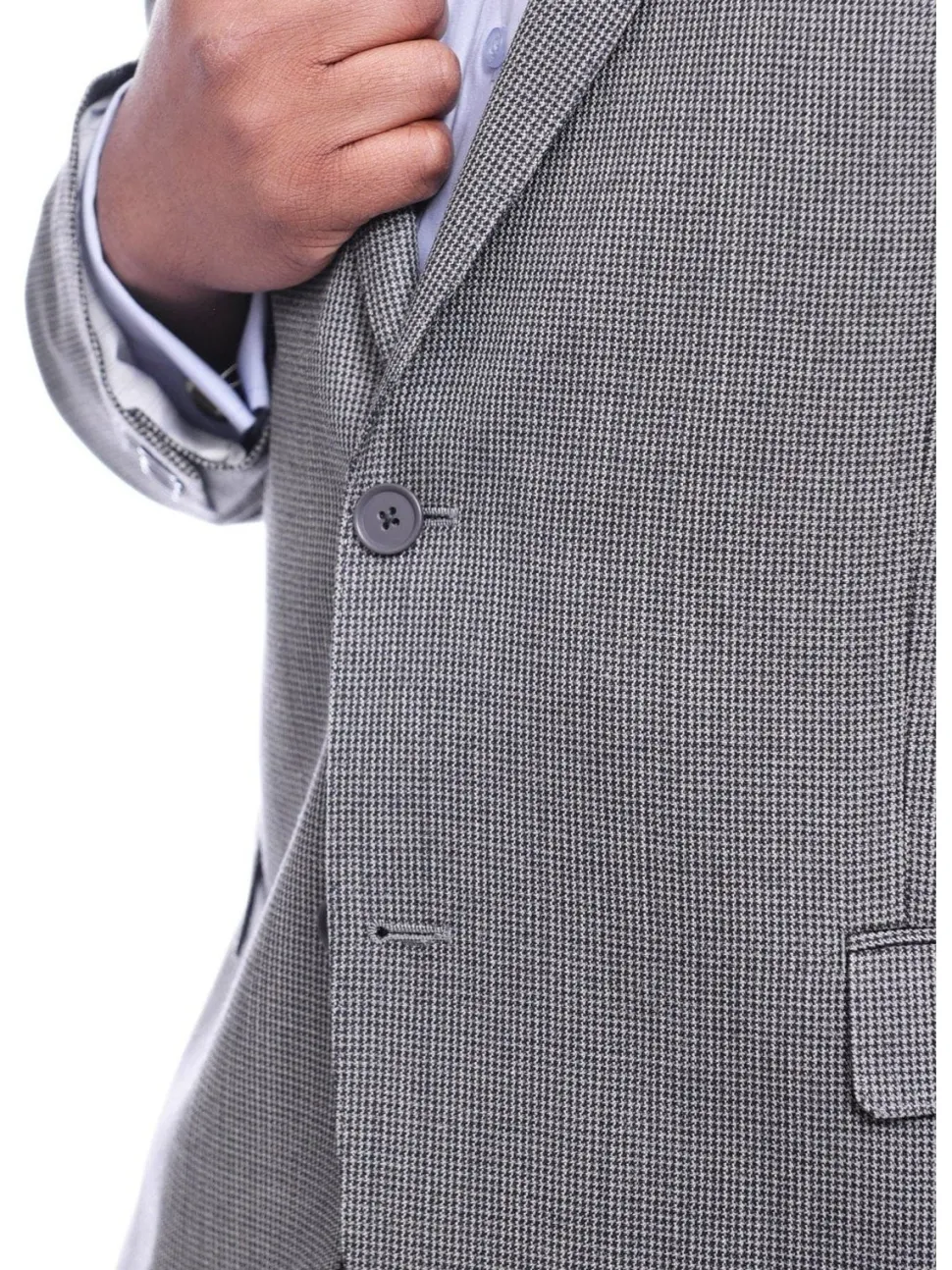 I Uomo Classic Fit Gray Houndstooth Two Button Silk Blend Blazer Sportcoat