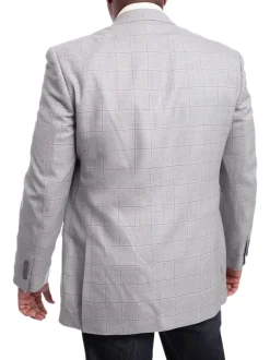 I Uomo Classic Fit Gray Plaid Windowpane Silk Wool Blend Blazer Sportcoat