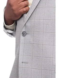 I Uomo Classic Fit Gray Plaid Windowpane Silk Wool Blend Blazer Sportcoat