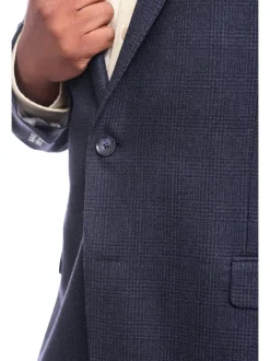 I Uomo Classic Fit Navy Blue Glen Plaid Flannel Wool Blazer Sportcoat