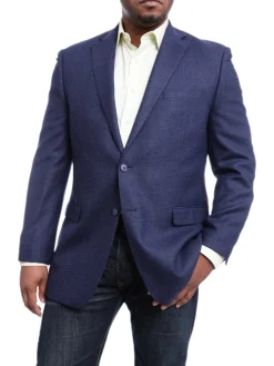 I Uomo Classic Fit Navy Blue Glen Plaid Flannel Wool Blazer Sportcoat