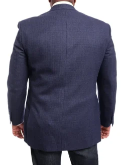 I Uomo Classic Fit Navy Blue Glen Plaid Flannel Wool Blazer Sportcoat