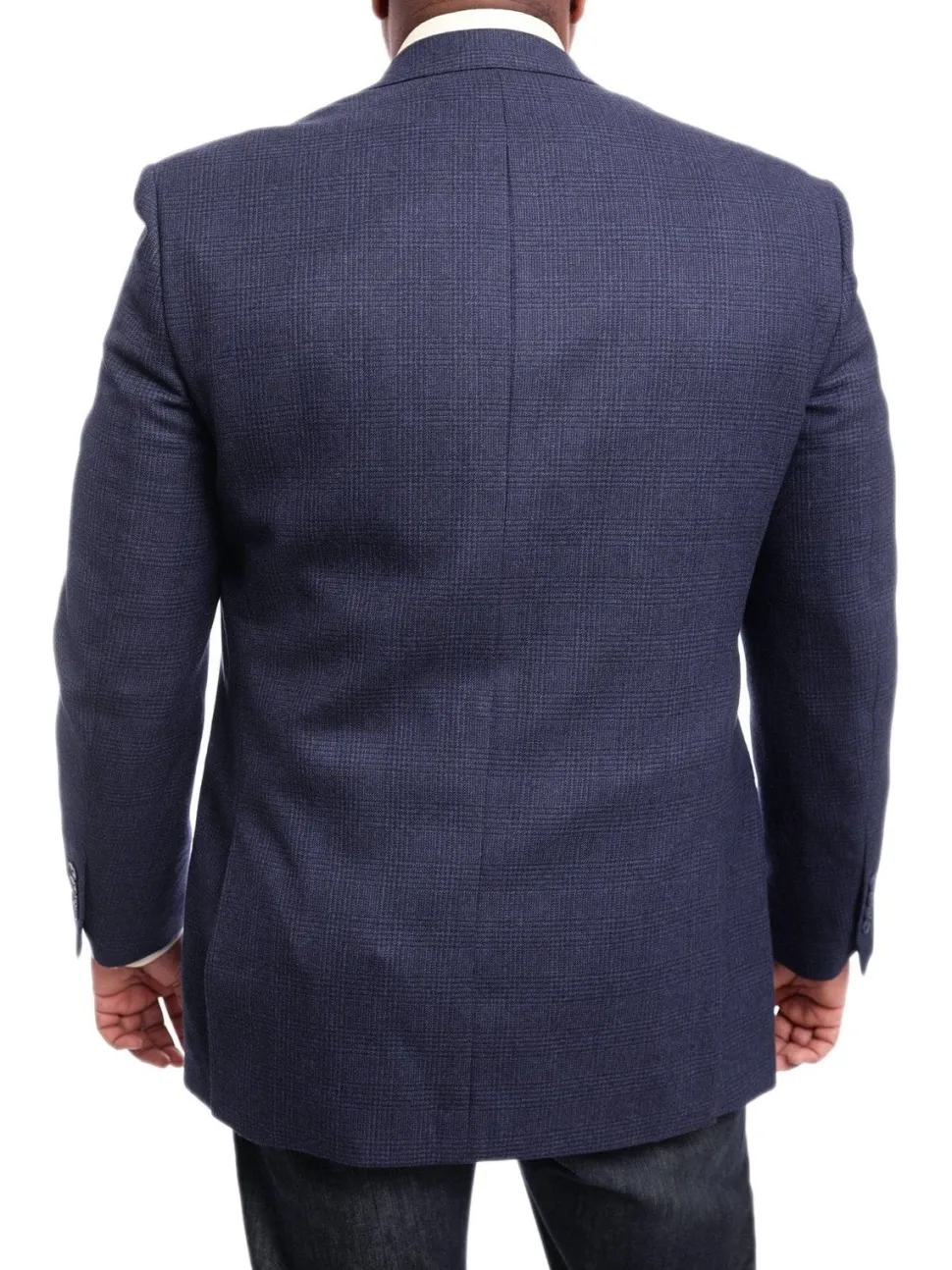 I Uomo Classic Fit Navy Blue Glen Plaid Flannel Wool Blazer Sportcoat