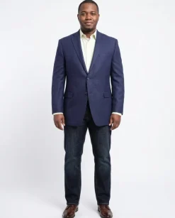 I Uomo Classic Fit Navy Blue Glen Plaid Flannel Wool Blazer Sportcoat
