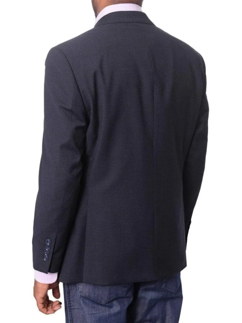 I Uomo Mens Blue Check 100% Wool Regular Fit 2 Button Blazer Sport Coat