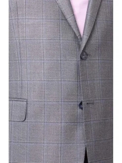 I Uomo Mens Blue Plaid Windowpane 100% Wool Regular Fit Blazer Sportcoat