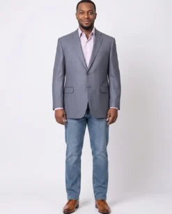 I Uomo Mens Blue Plaid Windowpane 100% Wool Regular Fit Blazer Sportcoat