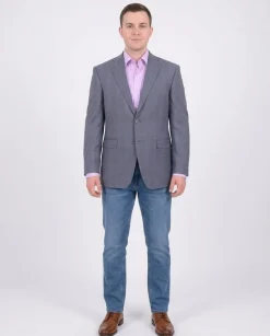 I Uomo Men's Blue Windowpane Plaid Two Button Silk Wool Blazer Sportcoat