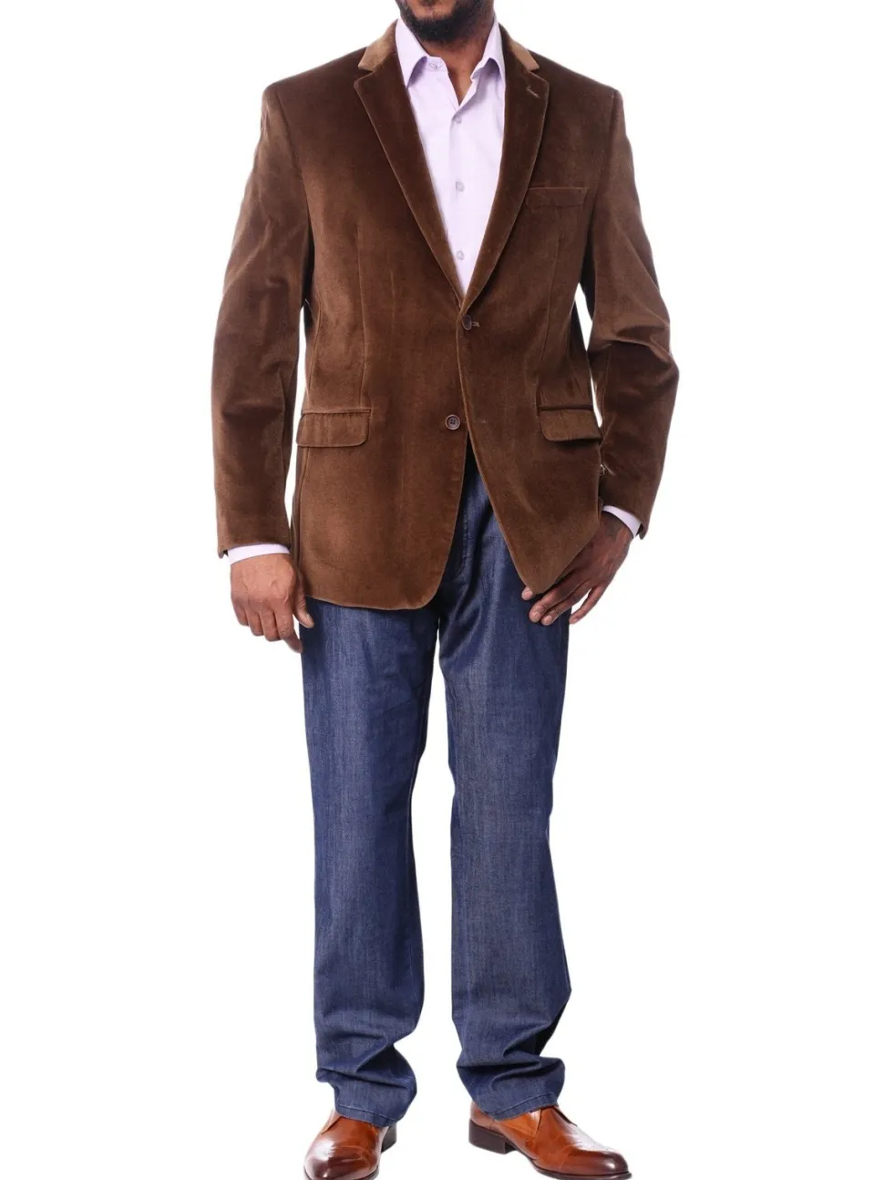 I Uomo Mens Brown Velour 100% Cotton Regular Fit 2 Button Blazer Sport Coat