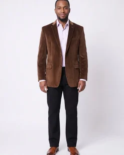I Uomo Mens Brown Velour 100% Cotton Regular Fit 2 Button Blazer Sport Coat