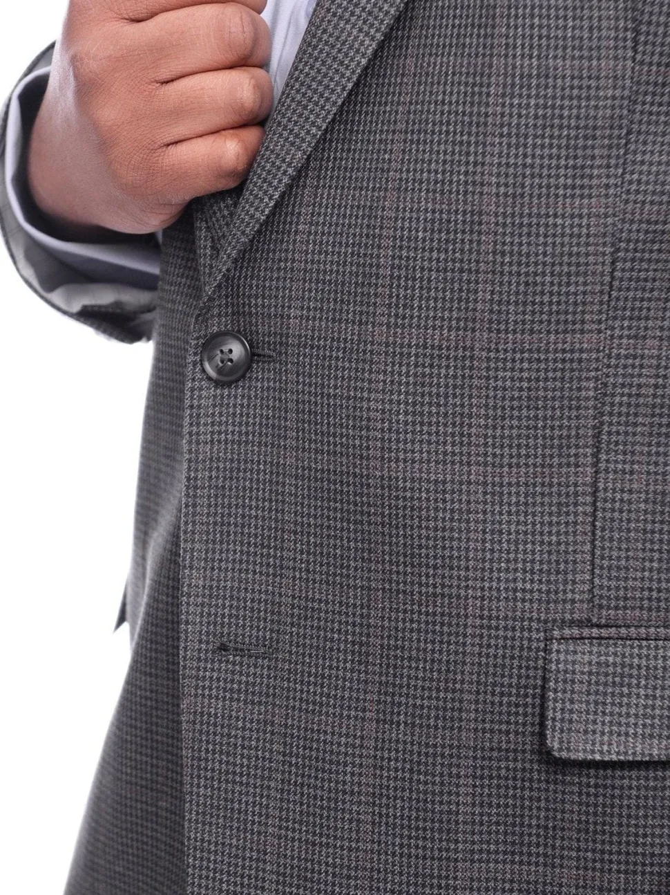 I Uomo Men's Classic Fit Gray Houndstooth Two Button Wool Blazer Sportcoat