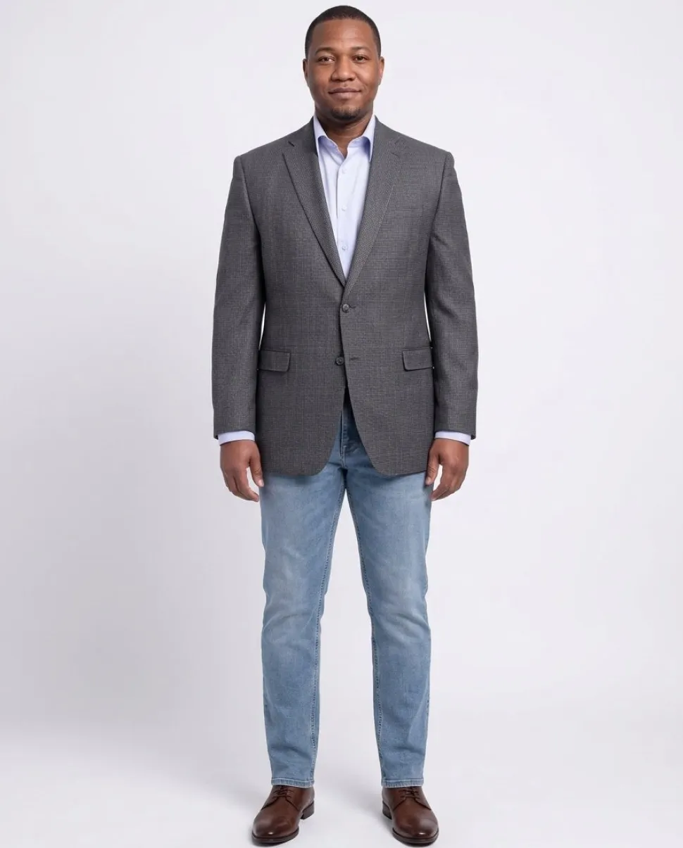 I Uomo Men's Classic Fit Gray Houndstooth Two Button Wool Blazer Sportcoat
