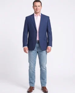 I Uomo Mens Regular Fit Blue Textured 2 Button Wool Blazer Sportcoat