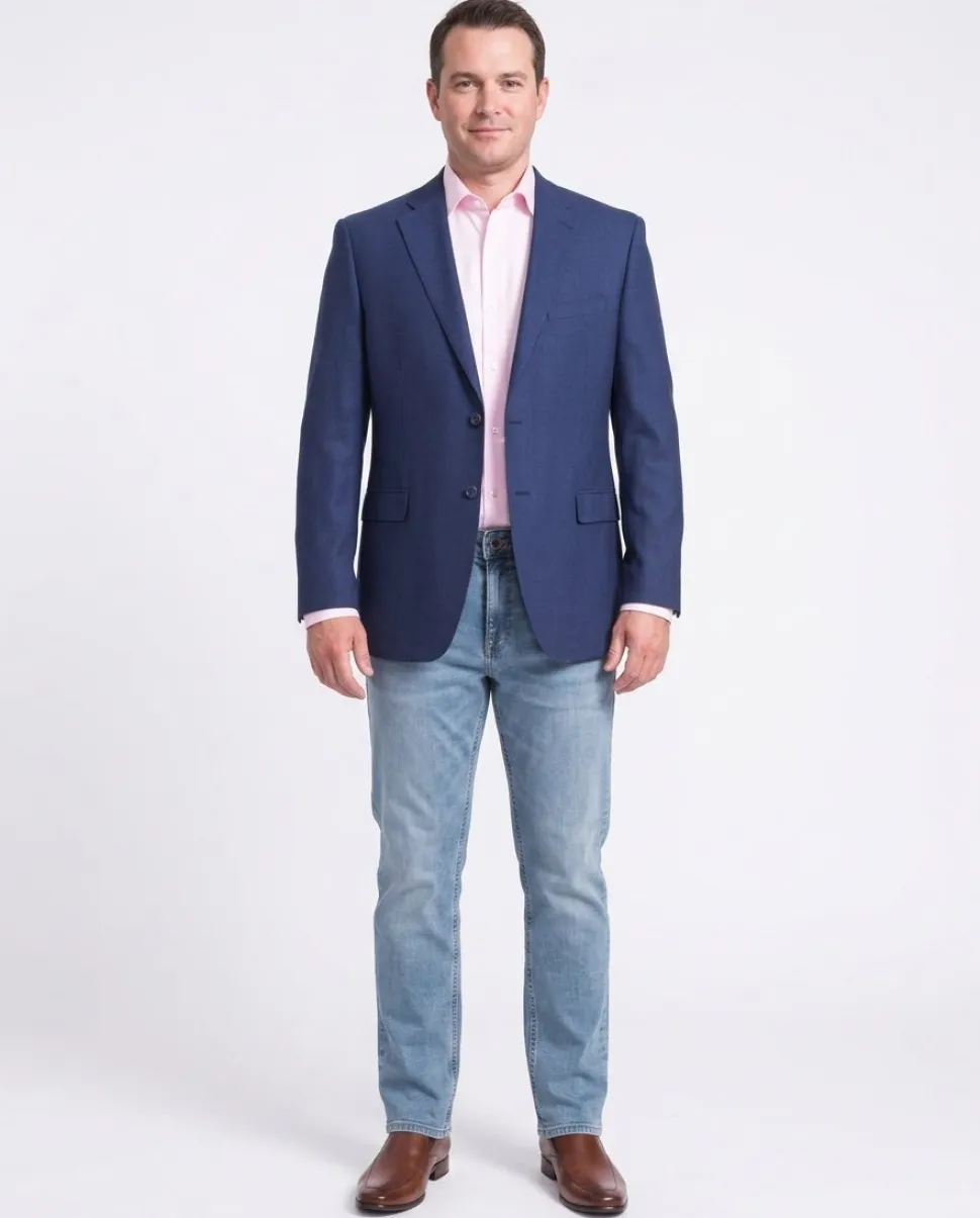 I Uomo Mens Regular Fit Blue Textured 2 Button Wool Blazer Sportcoat