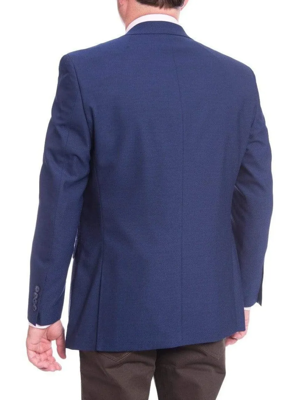 I Uomo Mens Regular Fit Blue Textured 2 Button Wool Blazer Sportcoat