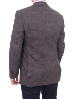 I Uomo Men's Regular Fit Brown Glen Plaid Two Button Wool Blazer Sportcoat