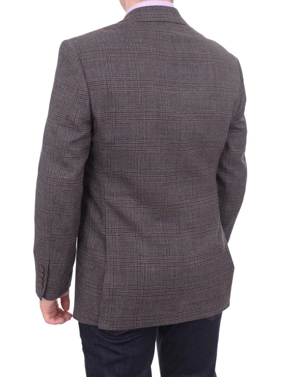 I Uomo Men's Regular Fit Brown Glen Plaid Two Button Wool Blazer Sportcoat