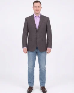 I Uomo Men's Regular Fit Brown Glen Plaid Two Button Wool Blazer Sportcoat