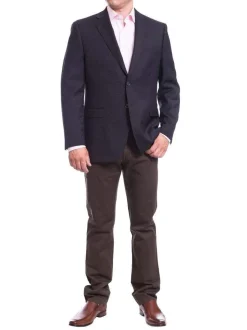 I Uomo Mens Regular Fit Navy Blue Textured 2 Button Wool Blazer Sportcoat