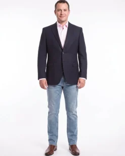 I Uomo Mens Regular Fit Navy Blue Textured 2 Button Wool Blazer Sportcoat