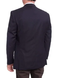 I Uomo Mens Regular Fit Navy Blue Textured 2 Button Wool Blazer Sportcoat