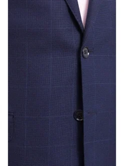 I Uomo Mens Regular Fit Navy Blue Check 2 Button Wool Blazer Sportcoat
