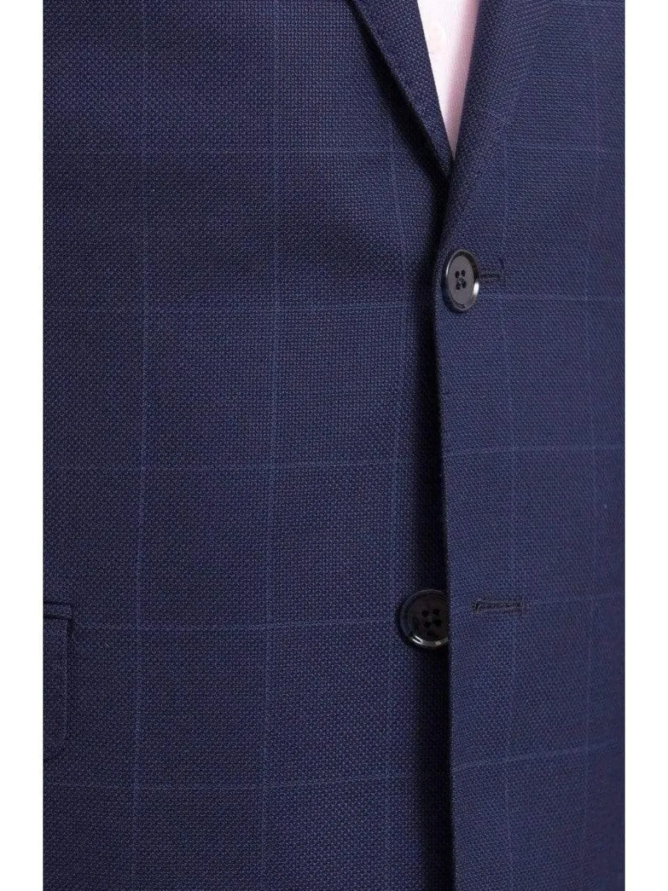 I Uomo Mens Regular Fit Navy Blue Check 2 Button Wool Blazer Sportcoat