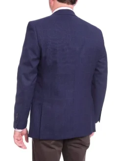 I Uomo Mens Regular Fit Navy Blue Check 2 Button Wool Blazer Sportcoat