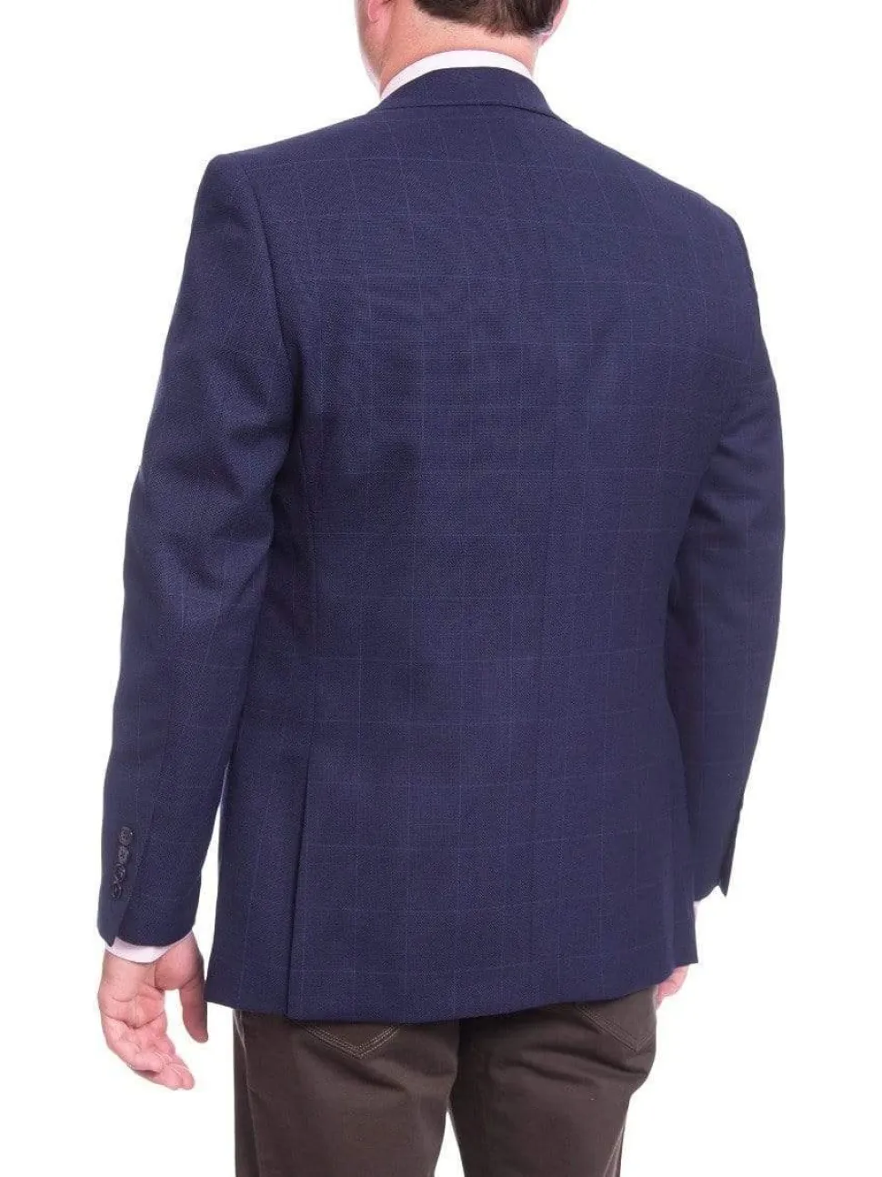 I Uomo Mens Regular Fit Navy Blue Check 2 Button Wool Blazer Sportcoat